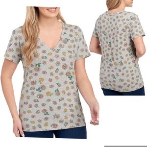 Lucky Brand Floral V-neck Tee Size M